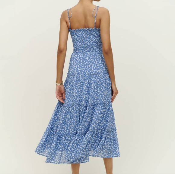Reformation Nira Smock Dress Strapless Midi Maxi Blue Floral XS - Picture 3 of 12